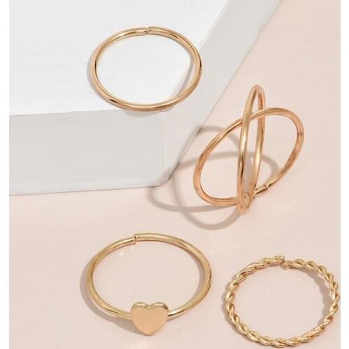 Punk Style 4 Pcs/set Adjustable Geometric Heart Finger Ring Set For Women Girls Gift 2021 Knuckle Jewelry Party