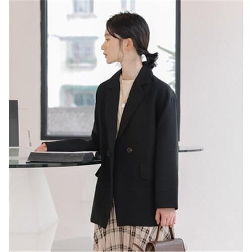 Women Casual Coat Autumn 2020 Korean Chic Vintage Solid Suit British Style Notched Collar Long-sleeved Jackets Female