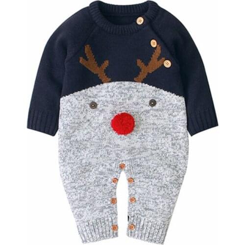 Baby Boy Winter Clothes Knitted Baby Newborn Romper Explosion Style Christmas Stitching Sweater Romper Toddler Girl Fall Clothes