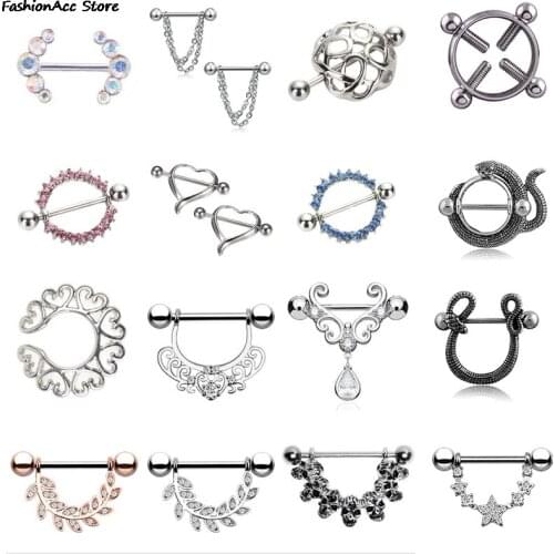 1pcs Titanium Nipple Piercing Heart Barbell Opal Nipple Shield Flower Charming Nipple Rings For Women Body Piercing Jewelry