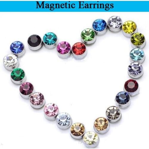 2 pieces 6mm titanium steel No pierced Men Magnetic stud earrings Austrian crystal 24 colors Rhinestone Magnetic women earrings