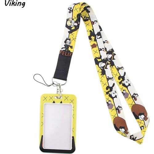 20pcs/lot G1425 Cartoon Cat Lanyard Credit Card ID Holder Bag Student Travel Bank Bus Business Card Cover Badge