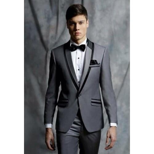 2017 Latest Coat Pant Design Smoking Grey Men Suit Tuxedo Jacket Prom Slim Fit 2 Piece Custom Suits Groom Blazer Terno Masuclino