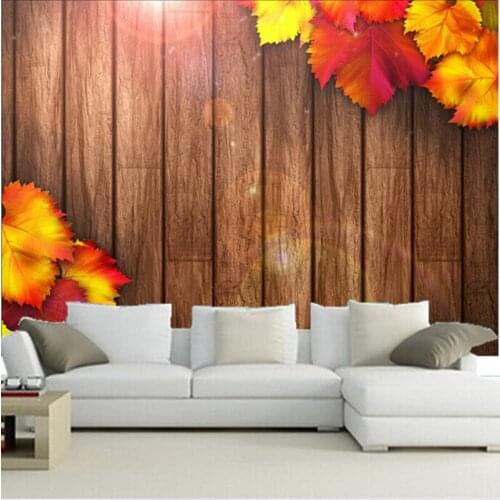 The custom 3D murals,Autumn Foliage Wooden Boards autumn leaves papel de parede,living room sofa TV wall bedroom wall paper