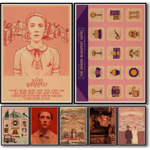 44 Designs The Grand Budapest Hotel Kraftpaper Poster Home Decal Artwork Painting Funny Wall Sticker for Coffee House Bar