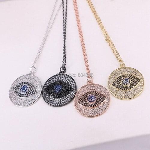 5 Strands Zyunz Fashion Eye CZ Round Pendant Necklace for Women Turkish Style Jewelry CZ Micro Pave Chain Necklace