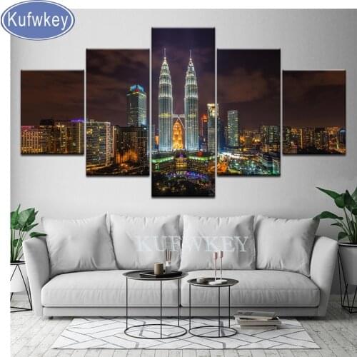 5 Pieces diamond painting Beautiful Malaysia Petronas Twin Towers Cityscape full square round rhinestones embroidery mosaic art