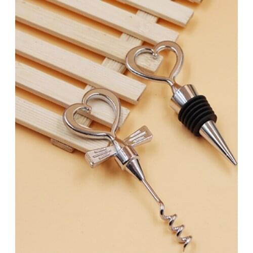50 Sets Wine Bottle opener Heart Shaped Great Combination Corkscrew and Stopper Sets Wedding Faovrs Party Gifts