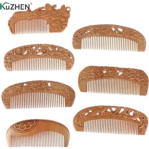 7 Styles Natural Peach Wood Comb Healthy No-static Massage Hair Wooden Comb Health Care New Design Combs