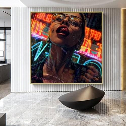 Abstract Canvas Painting Cool Sexy Girl Tattoo Painting Wear Glasses Sex Women Posters Portrait Wall Art Pictures for Home Decor