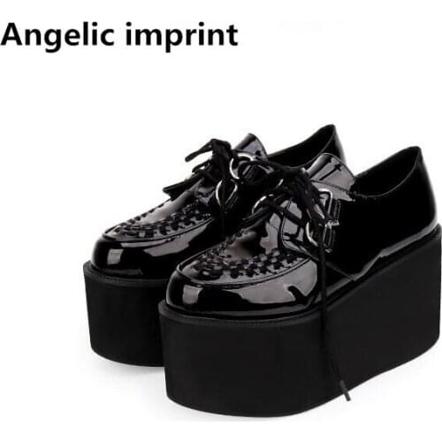 Angelic imprint woman mori girl lolita cosplay shoes lady high trifle heels wedges pumps women punk platforms shoes lace-up 8363