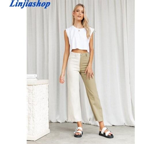 Summer New Patchwork Woman Pants Casual High Waist Straight Trousers Female 2021 Korean Loose New Pantalones de Mujer