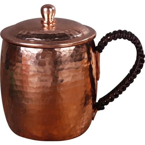 Pure copper handmade water tea cup coffee milk beer cup Japanese style copper mug teacup with lid drinkware