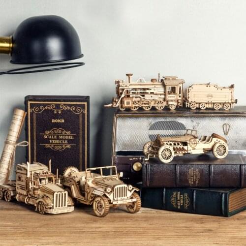 4 Styles Wooden 3D Puzzle Model DIY Assembled Toy Car Children Educational Toy Adult Stress Release Tool