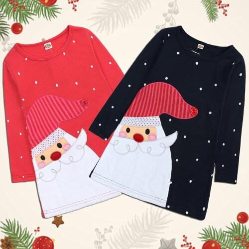 9Months-6Years Long sleeve Toddler Baby Girl Santa Wave Point Princess Dress Christmas Outfits Clothes baby christmas outfit M5
