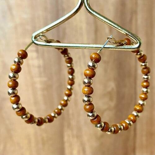 Ethnic Boho Wood Bead Vintage Silver Needle Hoop Earring Jewelry Dizzy Statement Retro Unique Handmade Casual Holiday Earrings