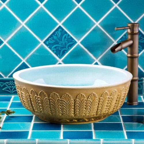 Europe Vintage Style Ceramic Art Basin Sinks Counter Top Wash Basin Bathroom Vessel Sinks vanities china washing basin