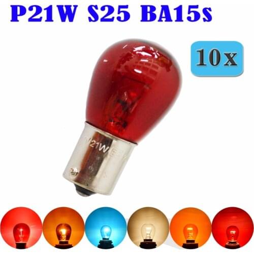 Flytop 10 Pcs S25 BA15s 12V 21W 382 P21W Blue / Clear / Silver / Chrome Amber Red Color Auto Stop Glass Bulb Car Brake Lamp