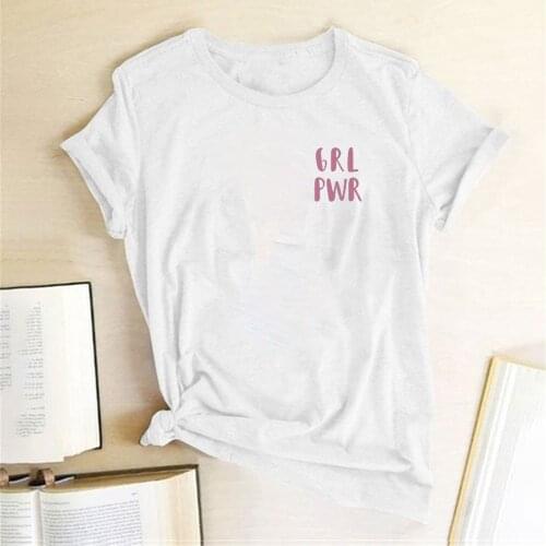 GRL PWR Girl Power Chest Mark Letter Print Feminist Women T-shirt Harajuku Tee Shirt Femme Short Sleeve Summer Looes Tees Tops