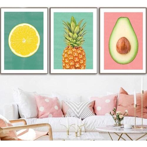 Lemon Canvas Painting Prints Kitchen Wall Art Decor Vinatge Pineapple Avocado Fruit Poster Pictures Room Decoration Poster