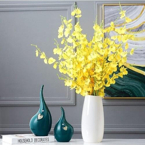 Chinese Couple Elephant Vase Fake Flower Ceramic Ornaments Home Livingroom Figurines Decoration TV Wine Cabinet Furnishing Craft