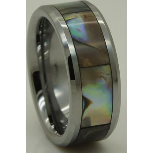 Shell inlayed side small bevel 8mm men/women hi tech scratch proof tungsten ring