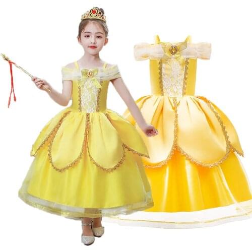 Party Dress for Kids Girl Birthday Belle Dress Beauty and The Beast Costume Kids Masquerade Fantasy Carnival Costume 3-10 Years