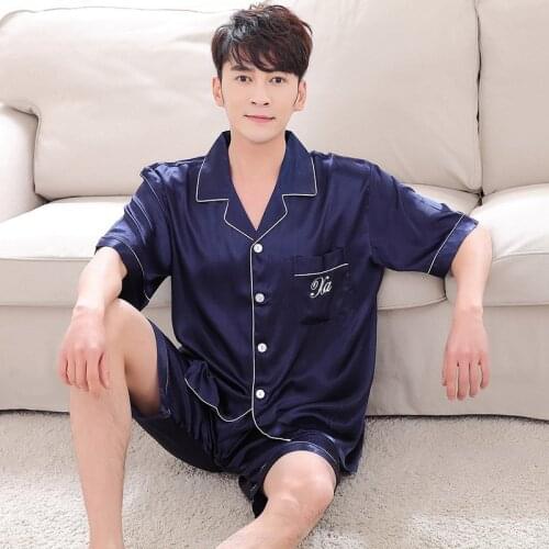Summer Satin Ice Silk PJs Sleepwear Plus Size Short Sleeve Shorts Pajamas For Lovers Man Home Clothes Ladies Sleep Nightgown