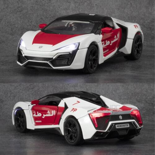 1/32 Lykan Hypersport Die Casting Vehicle Alloy Car Model Simulation Dubai Police Car With Pull Back Boys Kids Gifts Collections