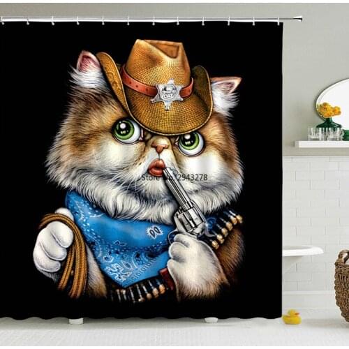Lovely Dog Cat Bathroom Curtain Decor Waterproof Polyester Shower Curtains Bathtub Cover 180X180cm & 200X180cm with 12 Hooks