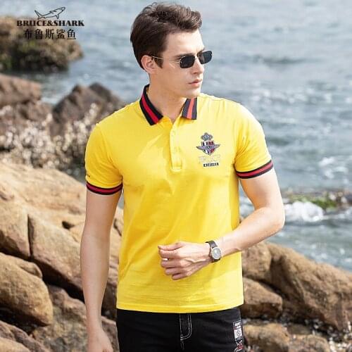 2021 Summer New Mercerized Cotton Men Polo Shirt Bruce Shark Fashion Brand Casual Smart Daily Mens Polos Top Quality Male Tees
