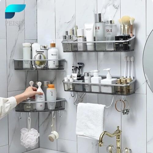 PEISI Bathroom Shelf Wall Mount Drain Rack Shampoo Storage Holder Kitchen Storage Basket Cosmetic Rack Bathroom Accessories Set