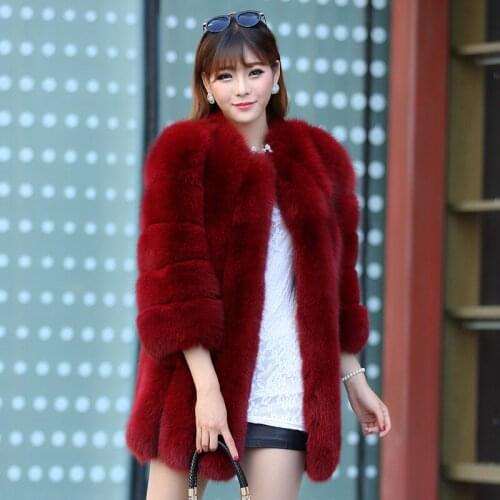 2016 women winter new import whole skin fox fur coat Girls long paragraph Slim bars outerwear fur coats 80cm long jacket