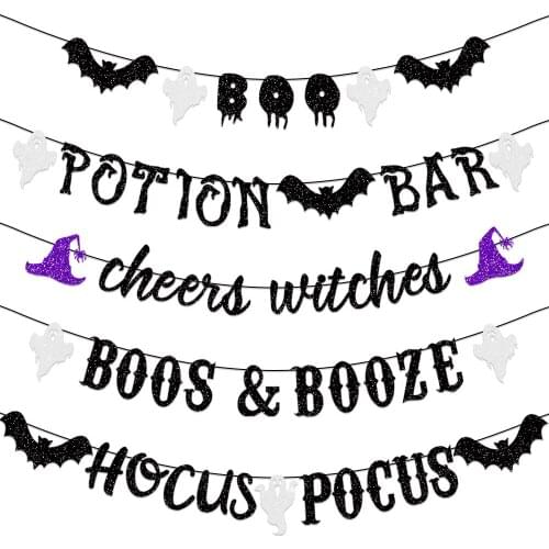 New Halloween 2021 Banner Happy Halloween Party Decor Boo Banner Cheer Witch Party Banner Kids Favor Halloween Potion Bar Decor