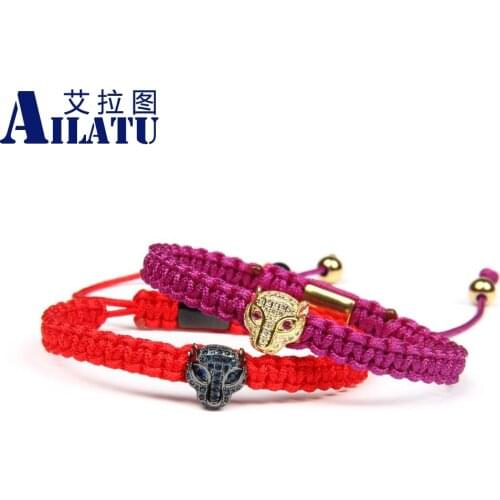 Ailatu New Couple Leopard Panther Braided Bracelet Micro Pave Cz Beads Brand Weaving Jewelry Gift for Lover