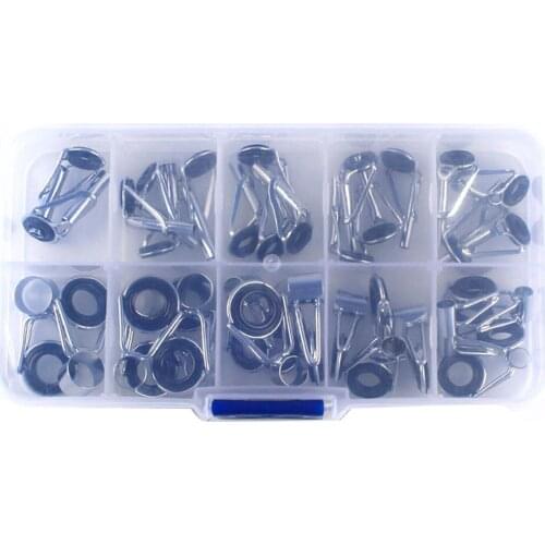 Portable Fishing Rod Tip Repair Black Stainless Steel Ceramic Ring Guide Replacement Kit Mixed Size Box Fishing Tool Accessories