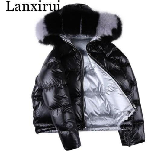 Golden Zipper Down Jackets Women Fashion Reversible Down Coats Women Elegant Short Down winter Jackets Female Ladies