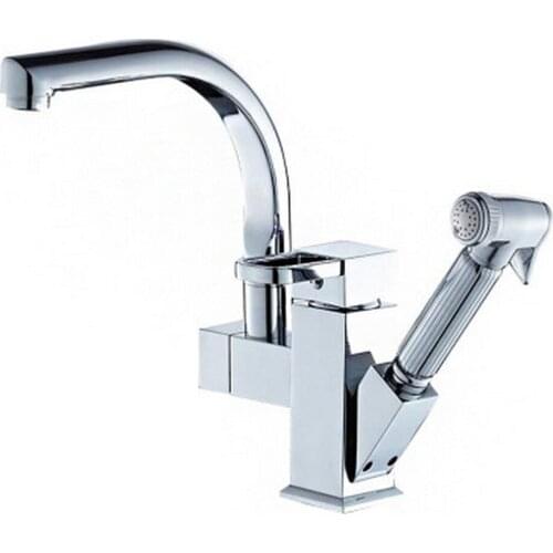 Silver Kitchen Faucet Pull out Bidet Faucet Mount Hot Cold Mixer Tap All Copper Rotary Pull-out Kitchen Faucet