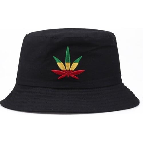 1pcs Maple Leaf Embroidery Fisherman Hat Summer Outdoor Leaf Flat Top Basin Tide Couple Cotton Hat Korean Bucket Hats
