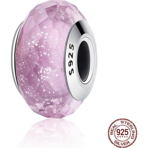 Section Pink Murano Glass Bead 925 Sterling Silver Charm Fit Original Pandora Bracelet Silver 925 DIY Women Jewelry