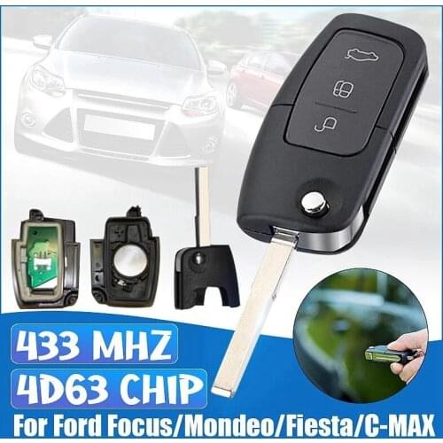 3 Buttons Flip Folding Remote Control Key 433MHz 4D63 80Bit for Ford Focus Mondeo Fiesta Galaxy FOB Case HU101 Blade