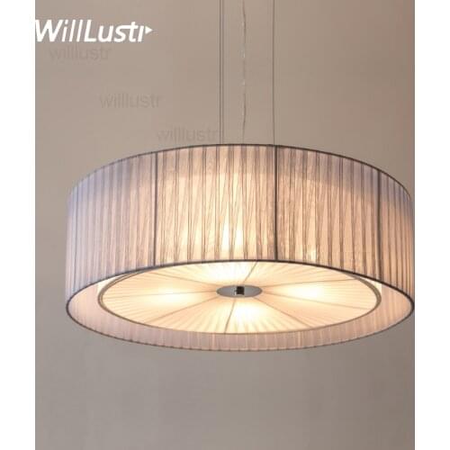 Modern round fabric pendant light nordic home bedroom hotel dinning room restaurant loft cafe cloth shade drum suspension lamp