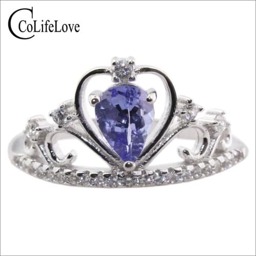 Nobiliary Design Crown Wedding Ring for Woman 5mm*7mm 0.5ct Natural Tanzanite Ring Solid 925 Sterling Silver Tanzanite Ring