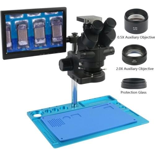 3.5X 7X 45X 90X Simul Focal Stereo Trinocular Microscope 37MP 1080P HDMI USB Video Camera 10.1" screen For Phone PCB Soldering