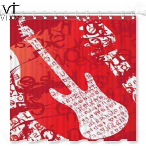 Vintage Guitar Shower Curtain Alphabet Musical Instrument Waterproof Bathroom Shower Curtain Polyester Fabric Bathing Cover Sets