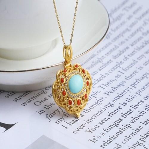 Selected natural turquoise pendant s925 silver inlaid exquisite versatile goddess necklace pendant double layer careful machine