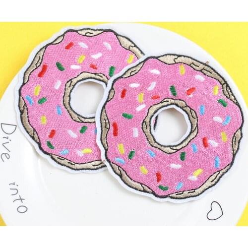 Pink Donut Cat Drink Embroidery Cloth Sticker Appliques DIY Food Cute Patch Clothes Sewing Badges Stickers for Backpack Patcher