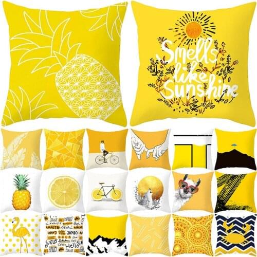Yellow Series Fruit Pattern Cushion Cover Polyester 45x45 Home Sofa Seat Pillowcase Vitality Throw Pillow Case Decoration