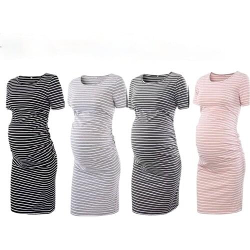 Womens Side Ruched Maternity Clothes Bodycon Dress Mama Casual Short Sleeve Wrap Dresses Womens Clothing Plus Size