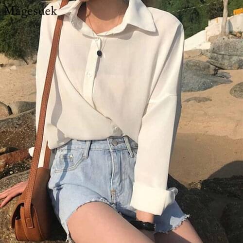 2020 New Autumn Solid Multi Colors Wild Pink Top Womens Blouse Lapel Single-breasted Elegant Casual Loose Feminine Blusa 9681